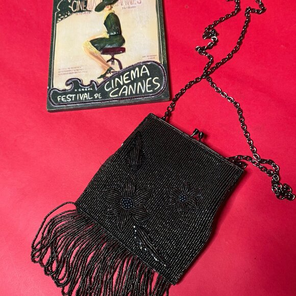 Vintage Beaded Fringe Evening Bag & 3D Cannes Cinema Art Plaque – Unique Gift - Picture 11 of 12